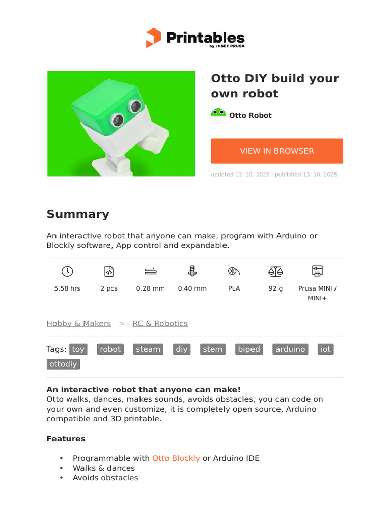 Build Your Own Interactive Robot | PDF | Arduino | 3 D Printing