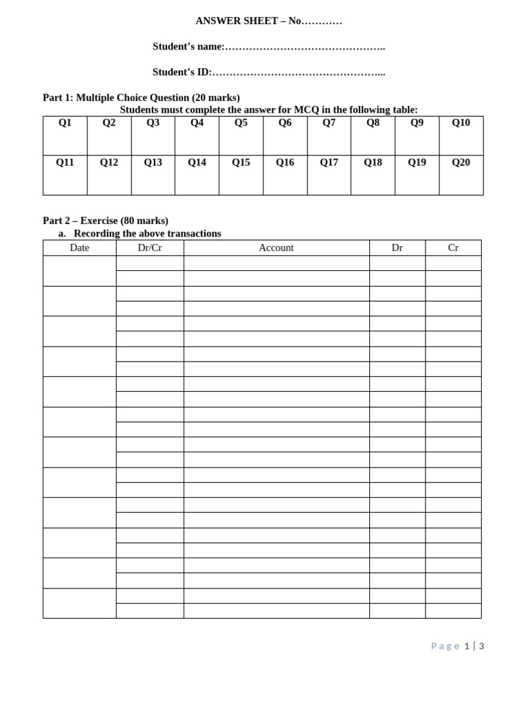 Answer Sheet | PDF