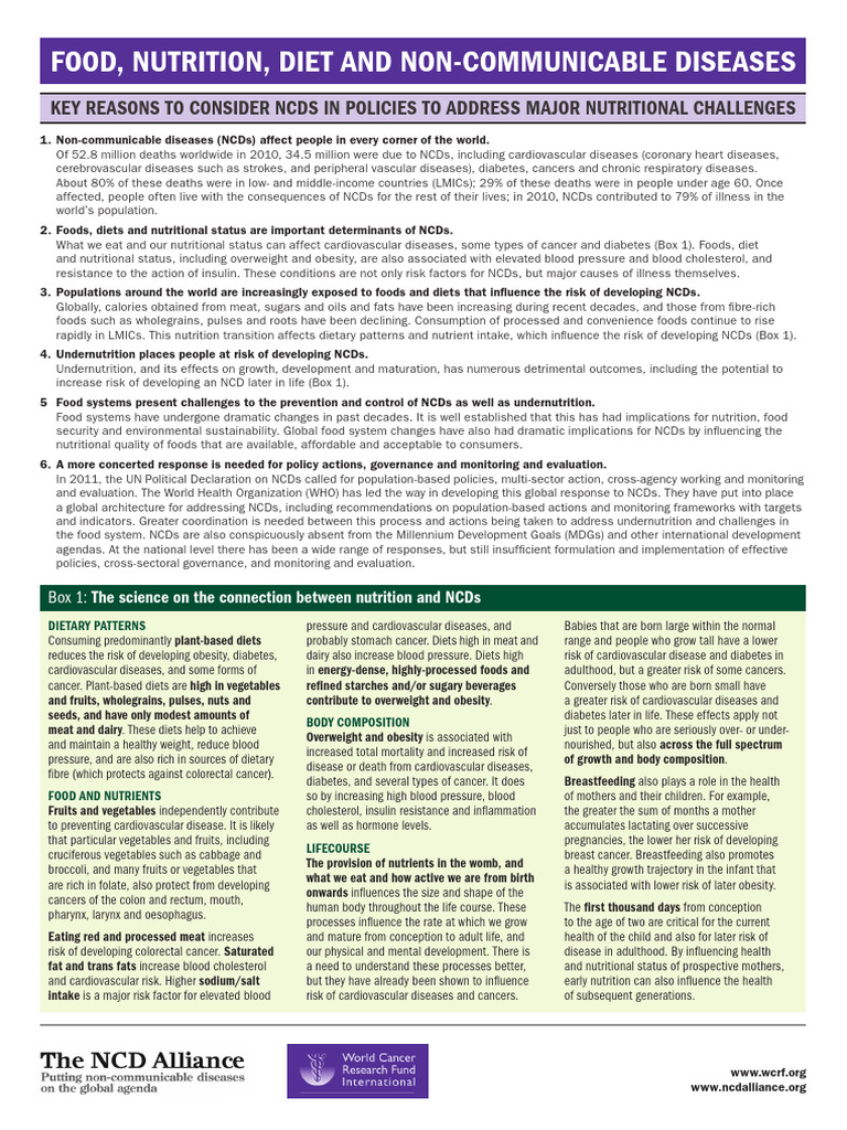 Nutrition's Role in Non-Communicable Diseases | PDF | Non Communicable ...