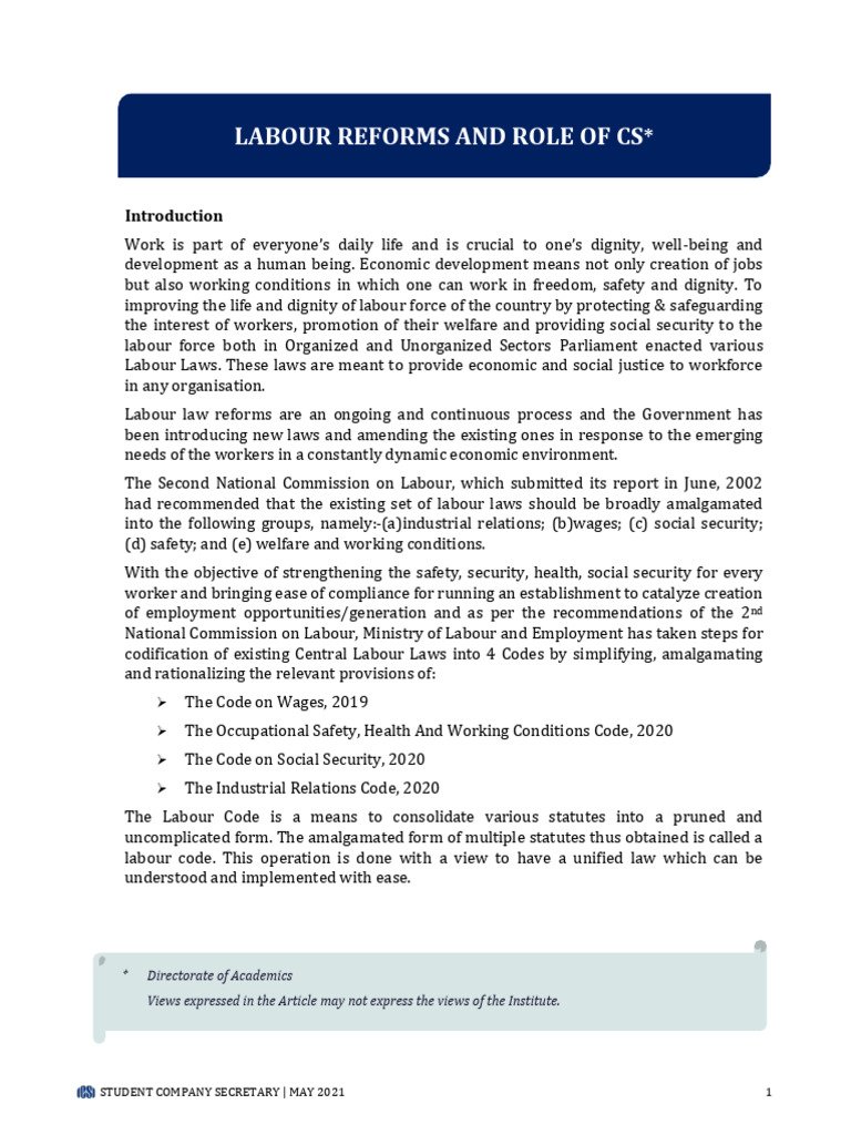 Labour Reforms and CS Role Overview | PDF | Employment | Labour Law