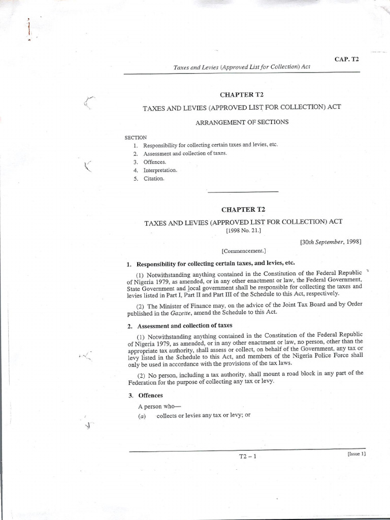 Taxes and Levies (Approved List For Collection) Act Arrangement of ...