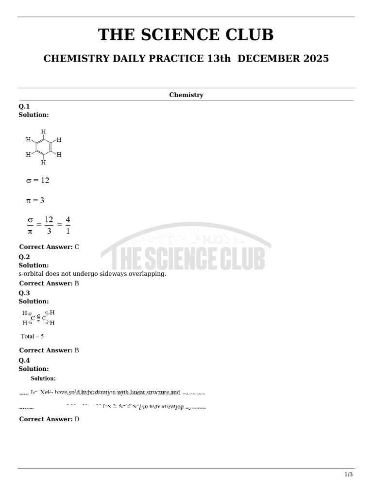 Chemistry Daily Practice Solutions | PDF