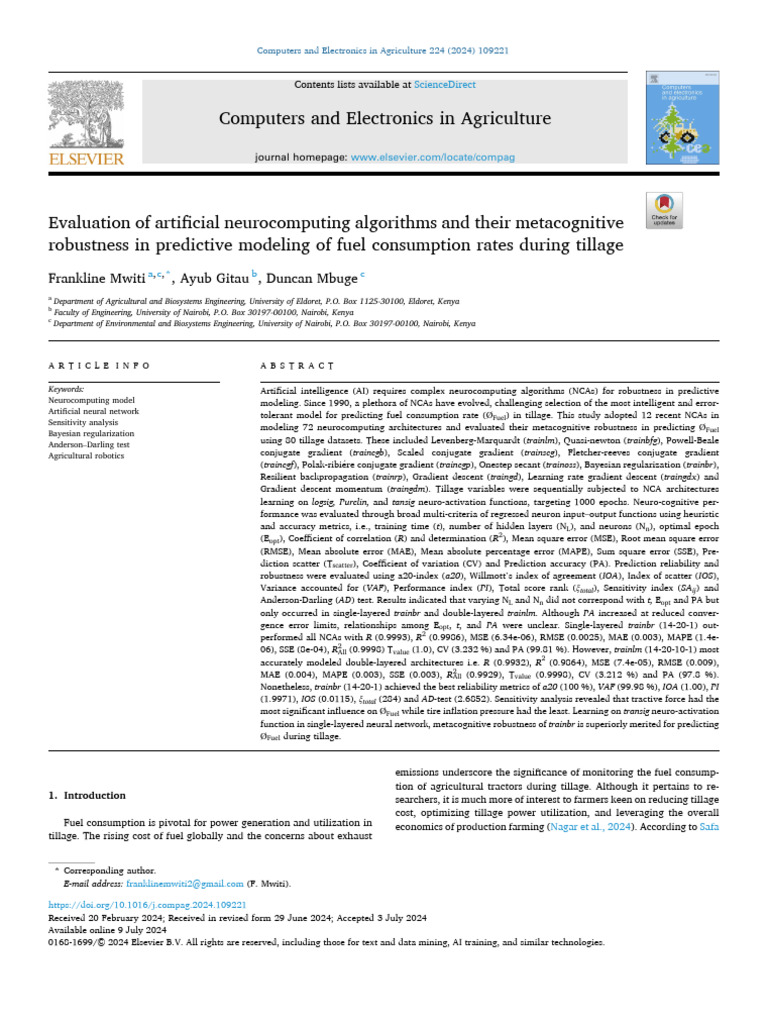 Evaluation of artificial neurocomputing algorithms and their ...