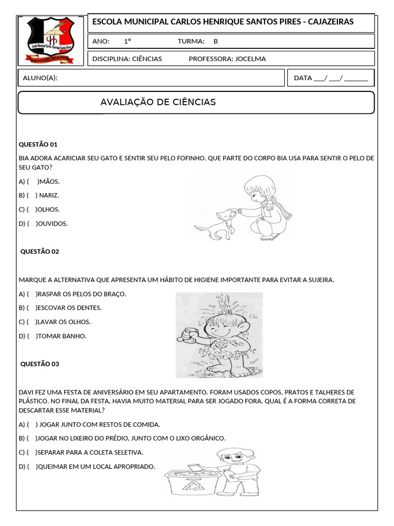 Avaliação de Ciências para 1º Ano | PDF
