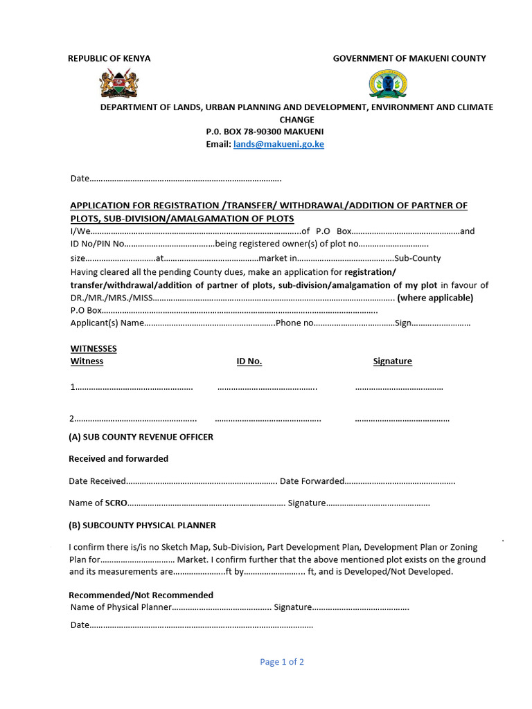 Makueni County Plot Registration Application | PDF