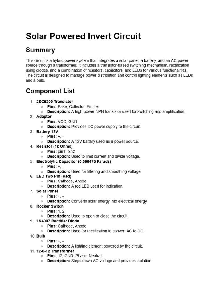 Solar Powered Inverter Circuit Design | PDF | Rectifier | Electrical ...