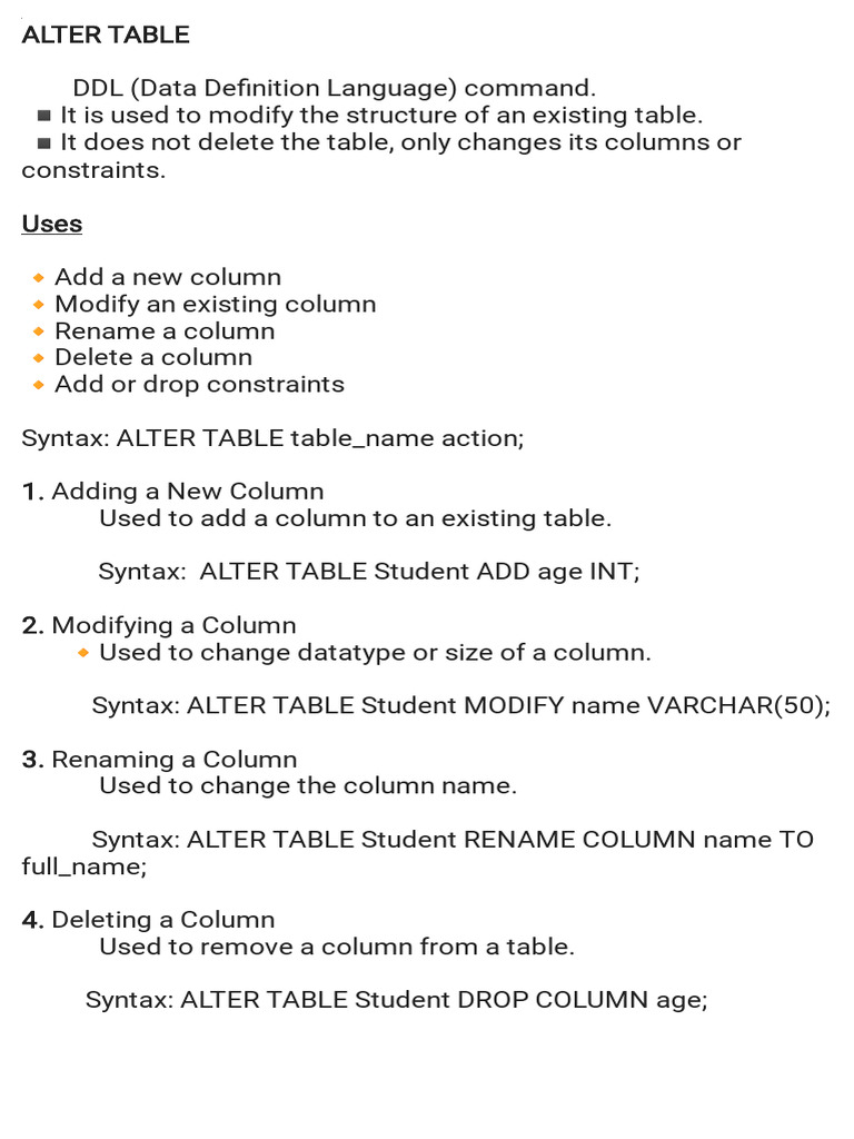 SQL ALTER TABLE Command Guide | PDF