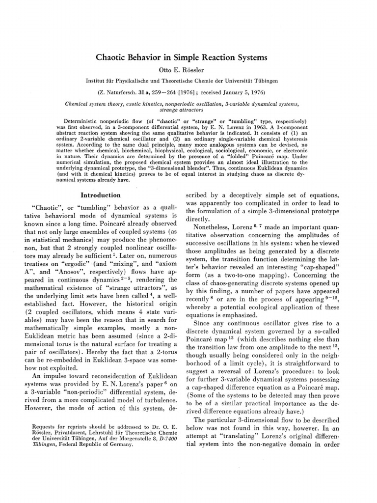 Chaotic Dynamics in Reaction Systems | PDF | Chaos Theory | Dynamical ...