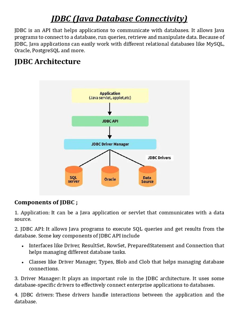Understanding JDBC Architecture and Drivers | PDF | Databases ...