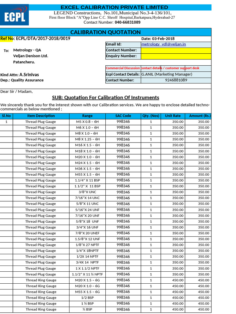 Calibration Quotation for Instruments | PDF | Metalworking