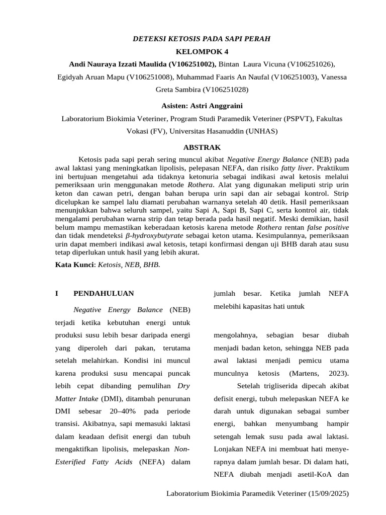 Deteksi Ketosis pada Sapi Perah Melalui Urin | PDF