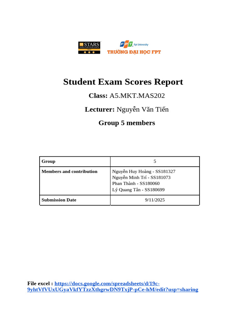 Student Exam Scores Analysis Report | PDF | Data Analysis | Statistics