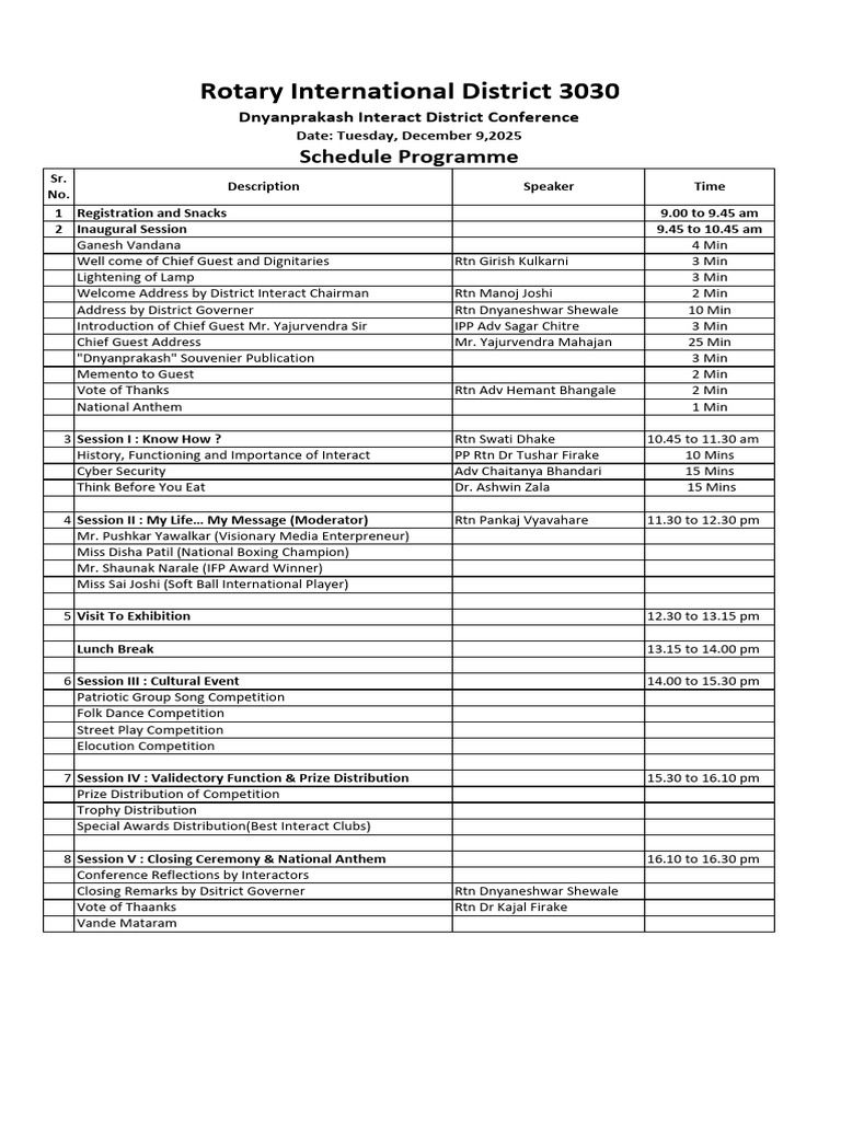 Interact District Conference Schedule | PDF
