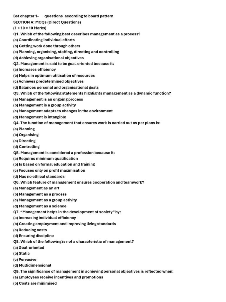 Nature of Management Practice Questions | PDF | Incentive | Employment