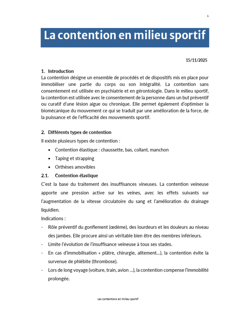 Contentions Sportives : Types et Utilisations | PDF | Varices | Main