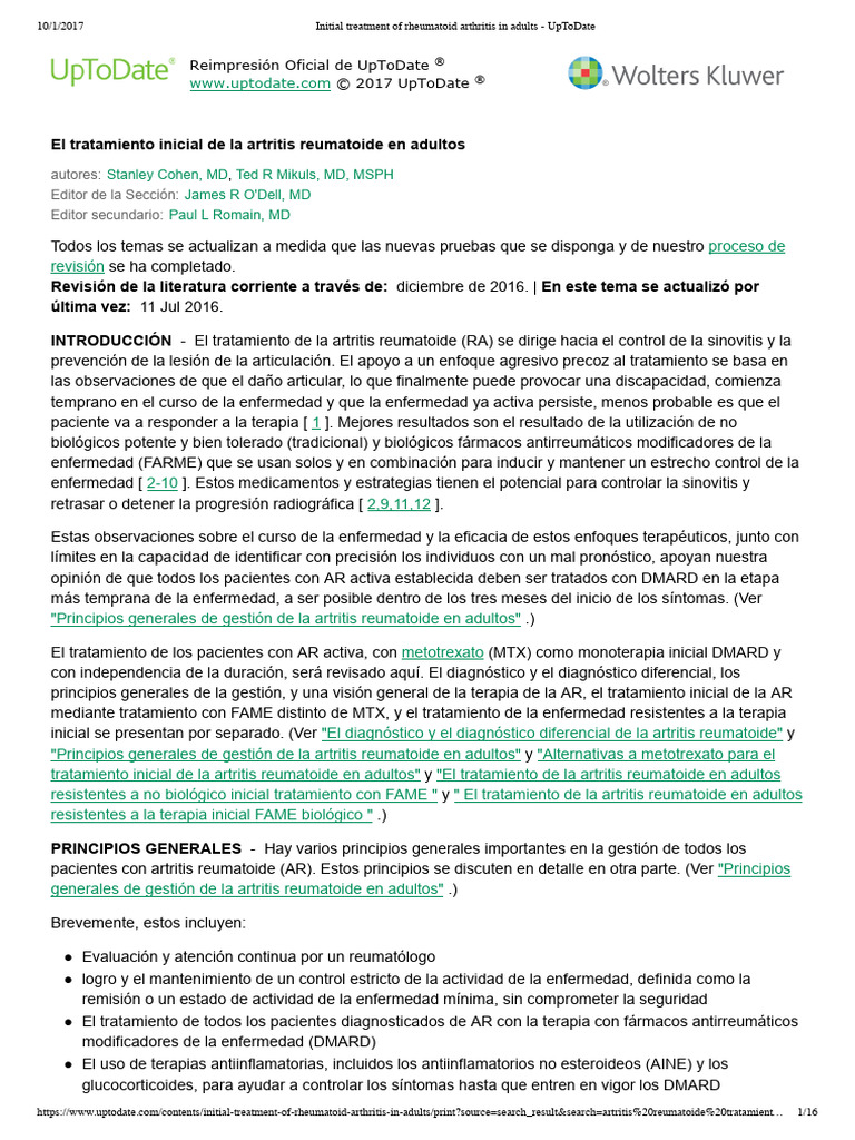 Initial Treatment of Rheumatoid Arthritis in Adults - UpToDate | PDF ...