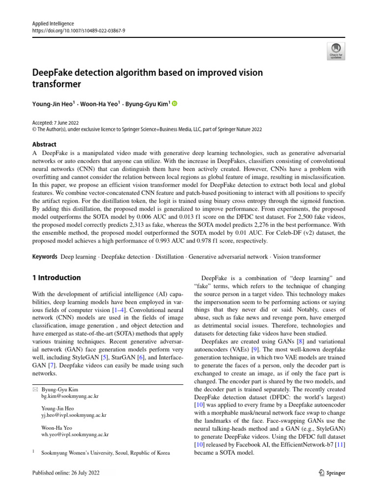 DeepFake Detection with Vision Transformer | PDF | Algorithms ...
