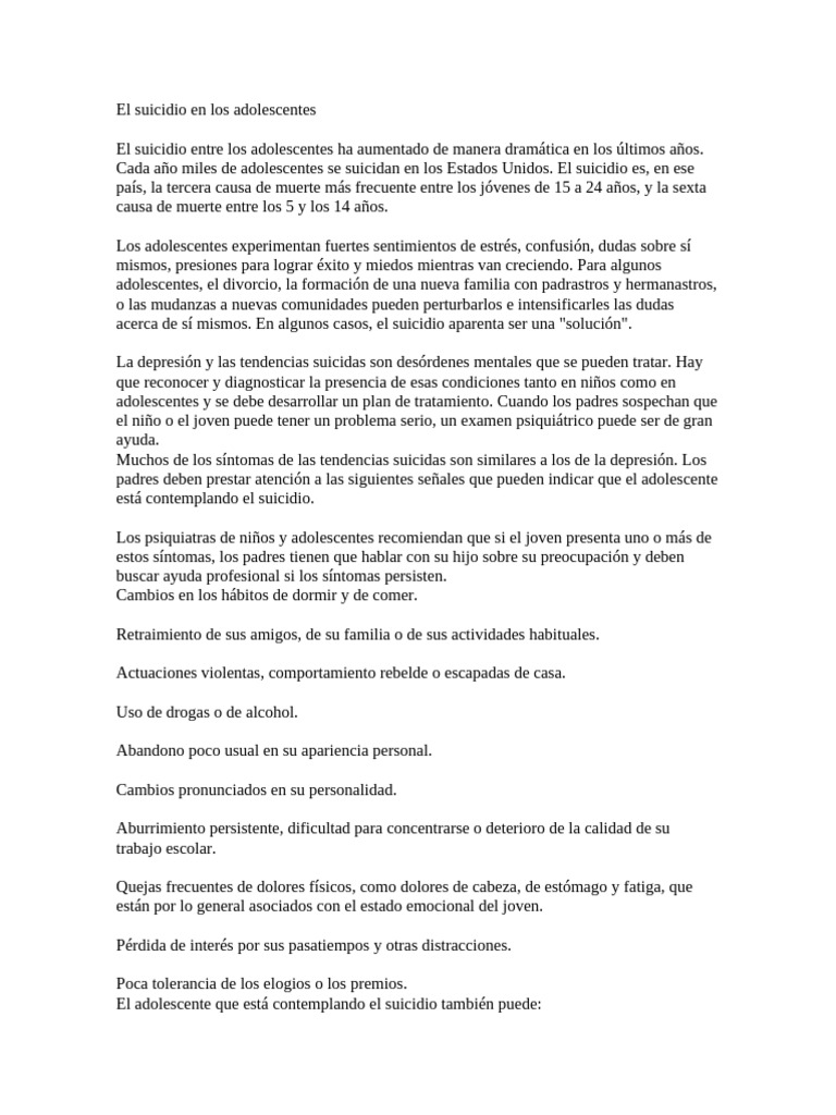 Aumento del suicidio en adolescentes | PDF | Suicidio | Trastorno ...