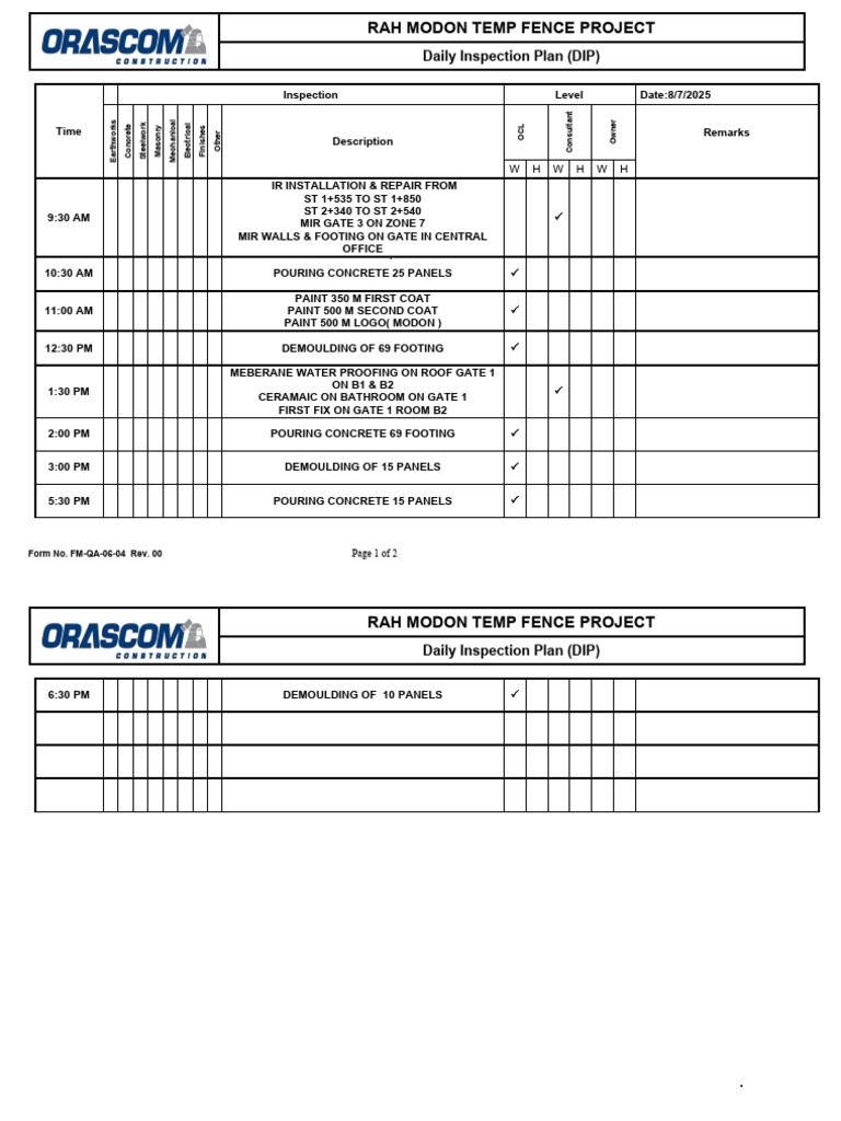 FM-QA-06-04 Daily Inspection Plan (DIP) 8!7!2025 - 084120 | PDF ...