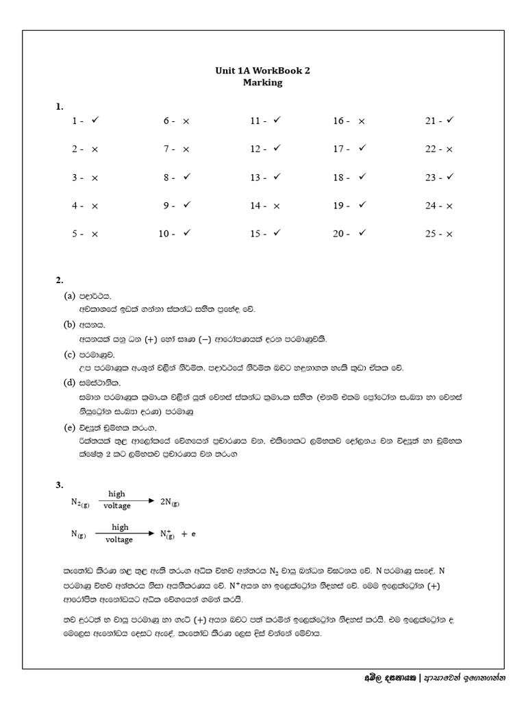 Unit 1A Workbook 2 Marking | PDF