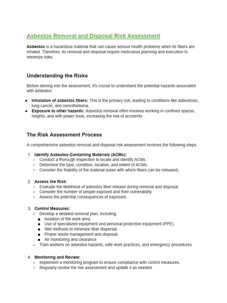 Asbestos Removal & Disposal RA | PDF | Asbestos | Risk Assessment