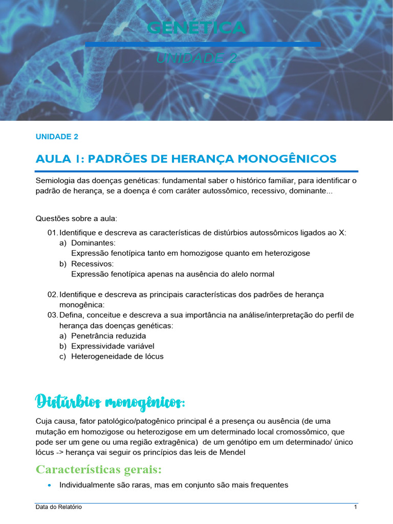 Padrões de Herança Monogênica em Genética | PDF | Distrofia muscular ...