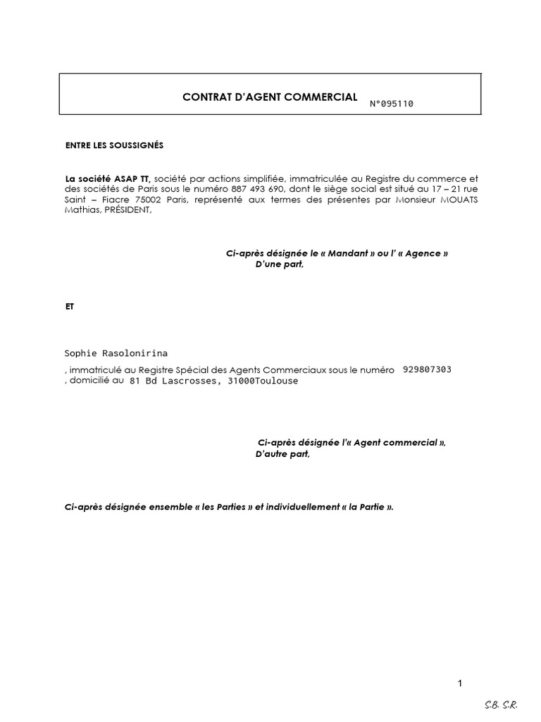 Contrat d'Agent Commercial BTP | PDF | Facture | Droits de tradition ...