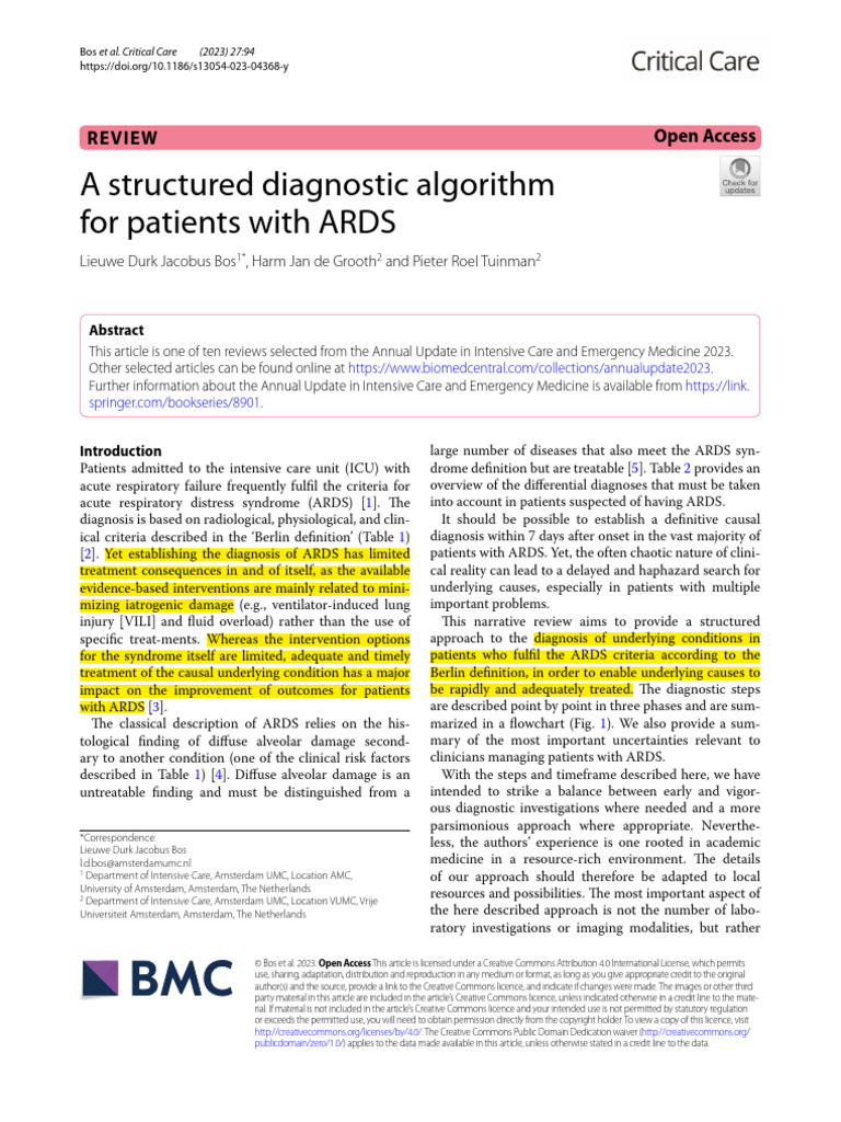 ARDS Diagnosis: Structured Algorithm Guide | PDF | Pneumonia | Medical ...