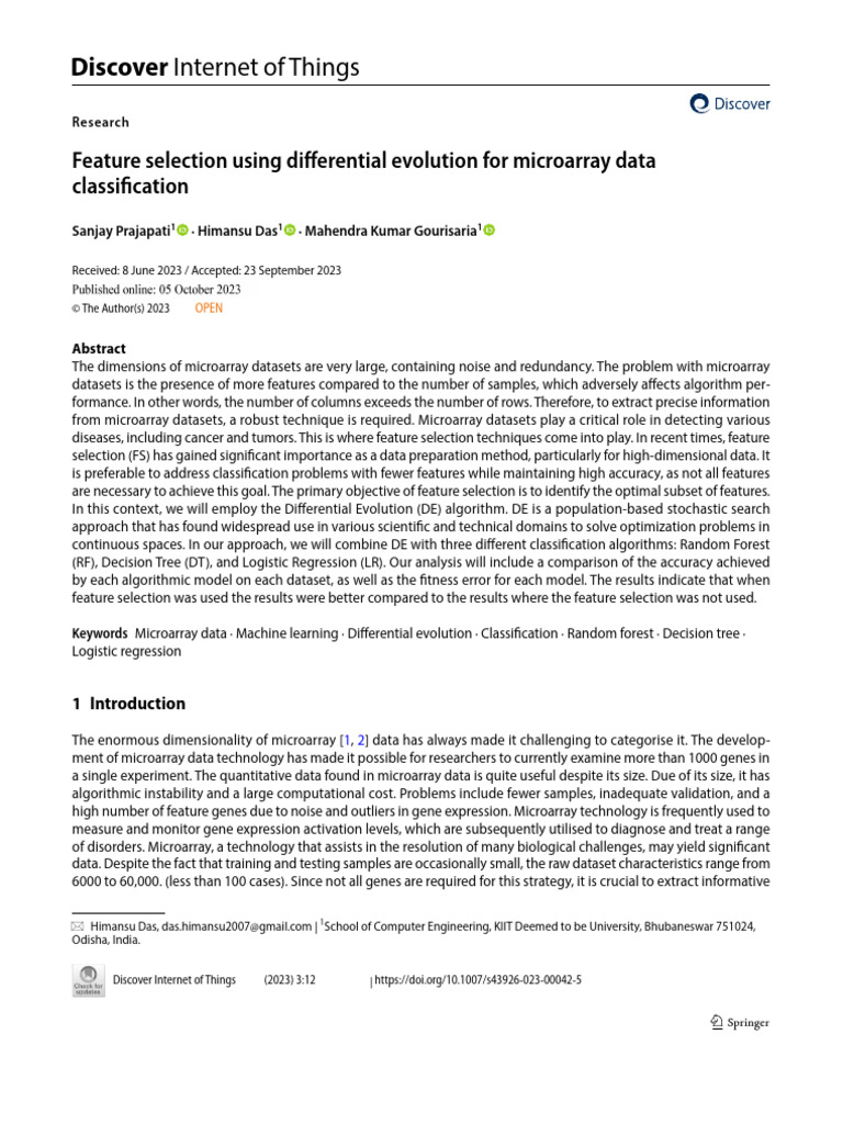 Feature Selection for Microarray Data | PDF | Machine Learning ...