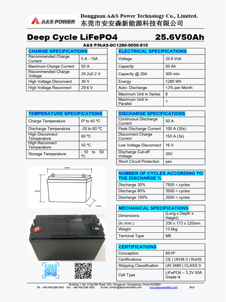 Deep Cycle LiFePO4 Battery Specs | PDF | Energy Storage | Electric Power