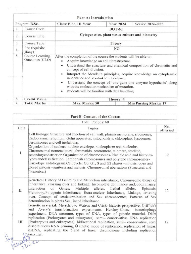 BOTANY P2 Syllabus 3rd Yr | PDF