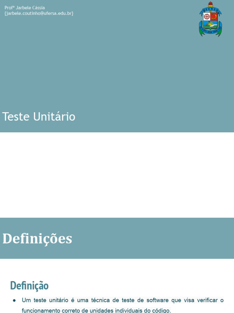 Aula 08 - Teste Unitrio | PDF | Testes de software | Teste de unidade