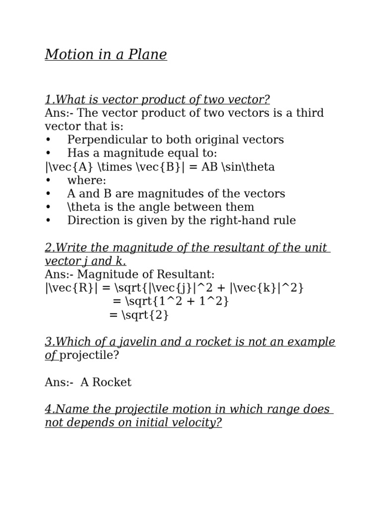 Motion in A Plane | PDF