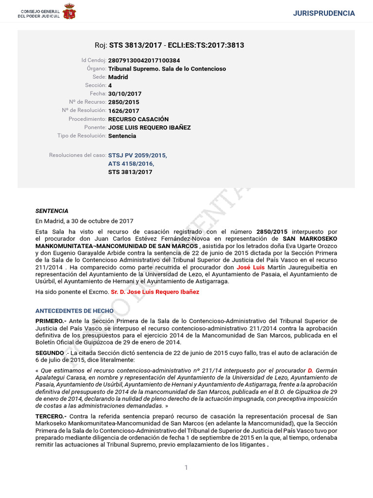 Sentencia del TS sobre presupuesto Mancomunidad | PDF | Caso de ley ...