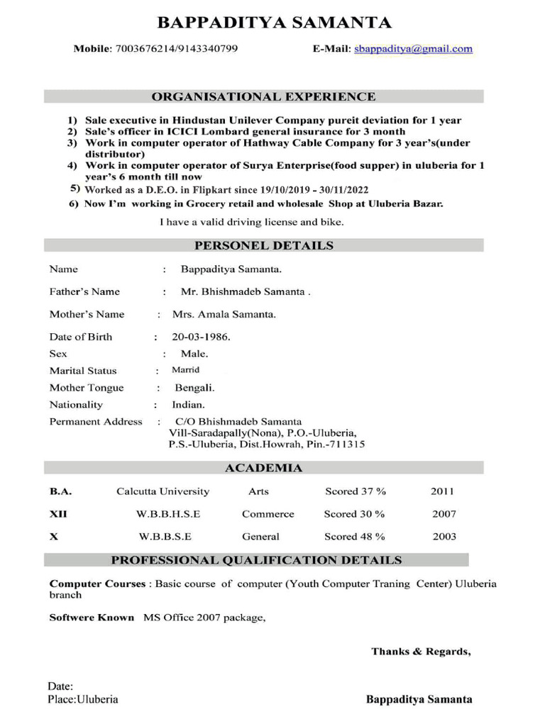 CV of Bappaditya Samanta | PDF