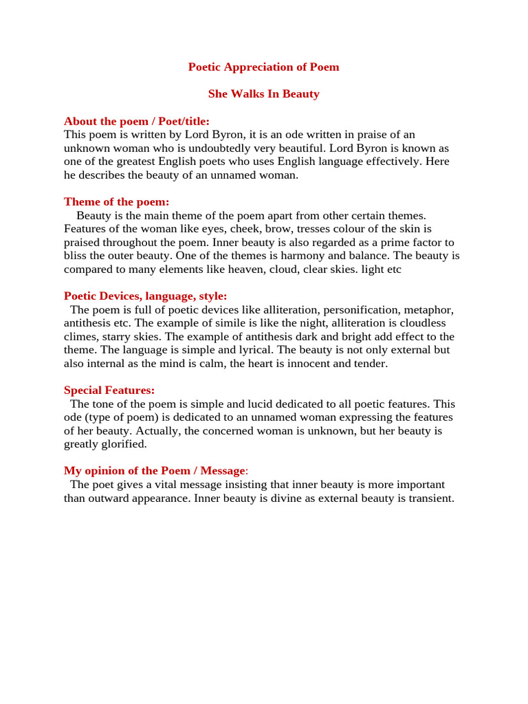 2.7appreciation of She Walks in Beauty | PDF