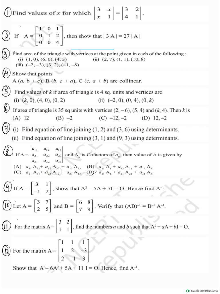 Cbse Determinants Worksheet | PDF