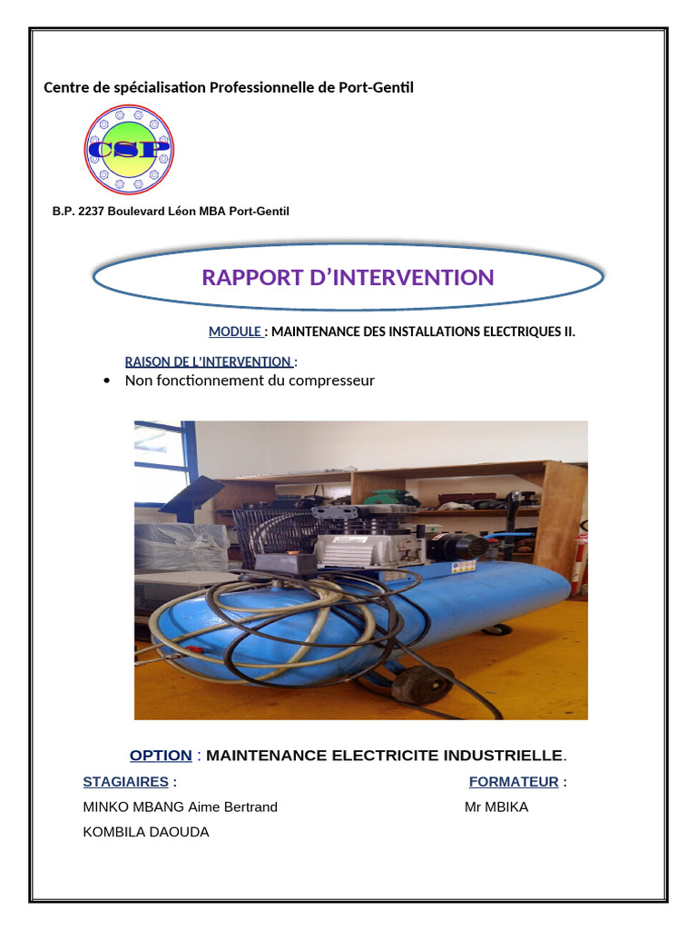 Rapport de Maintenance Compresseur Port-Gentil | PDF