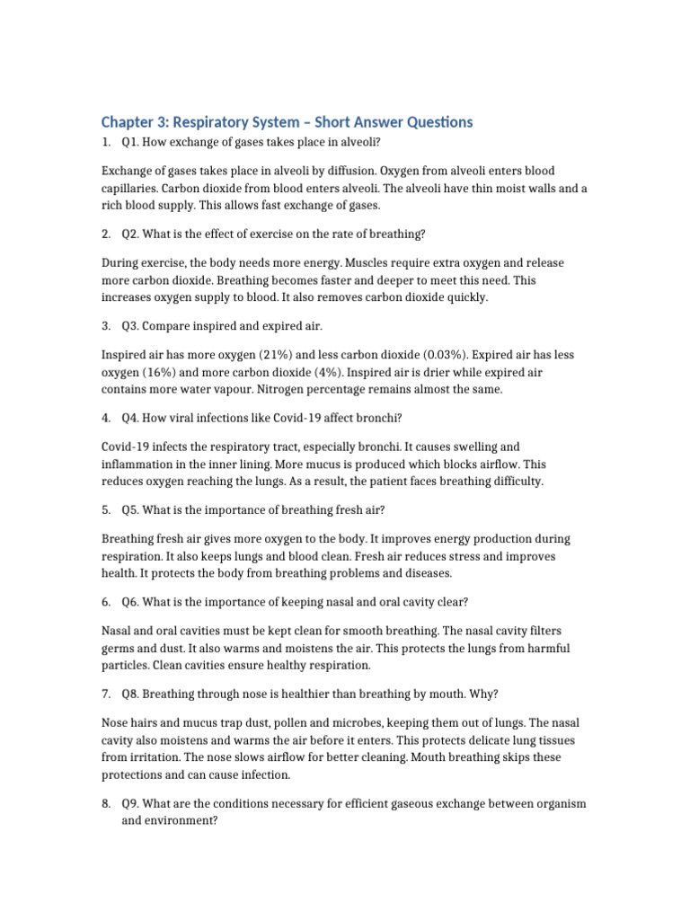Respiratory System Short QA | PDF | Breathing | Respiratory System