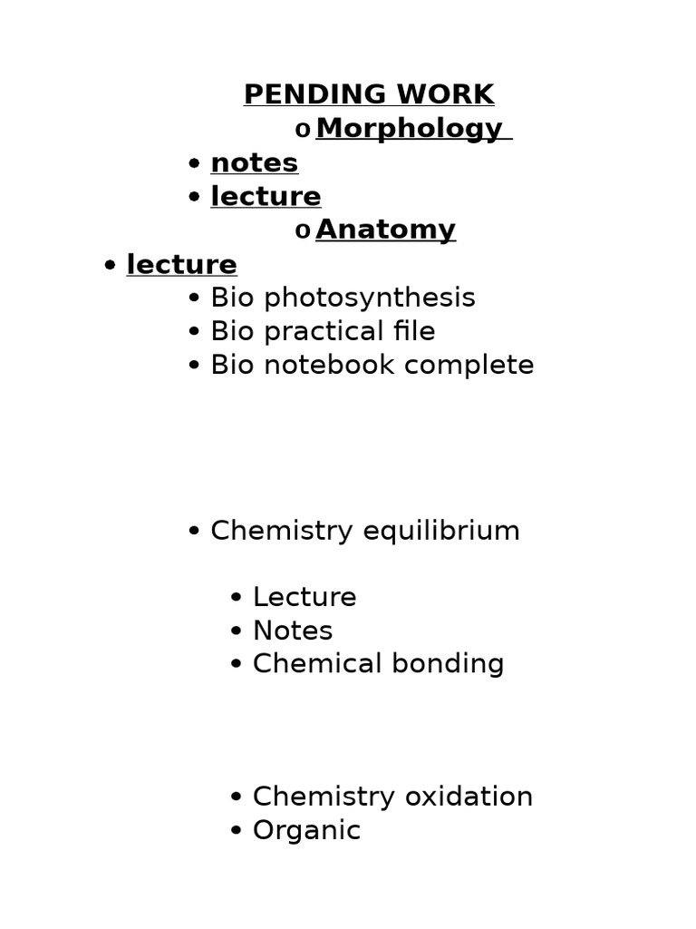 Pending Work: Science Notes & Lectures | PDF
