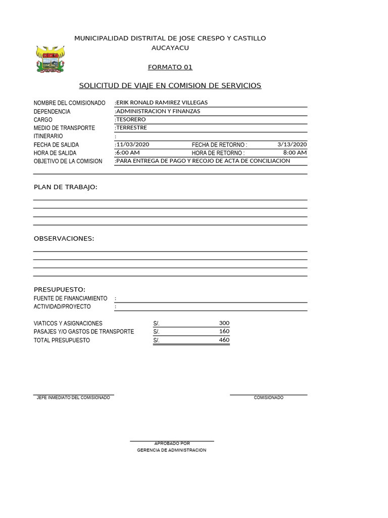 FORMATO VIATICOS | PDF