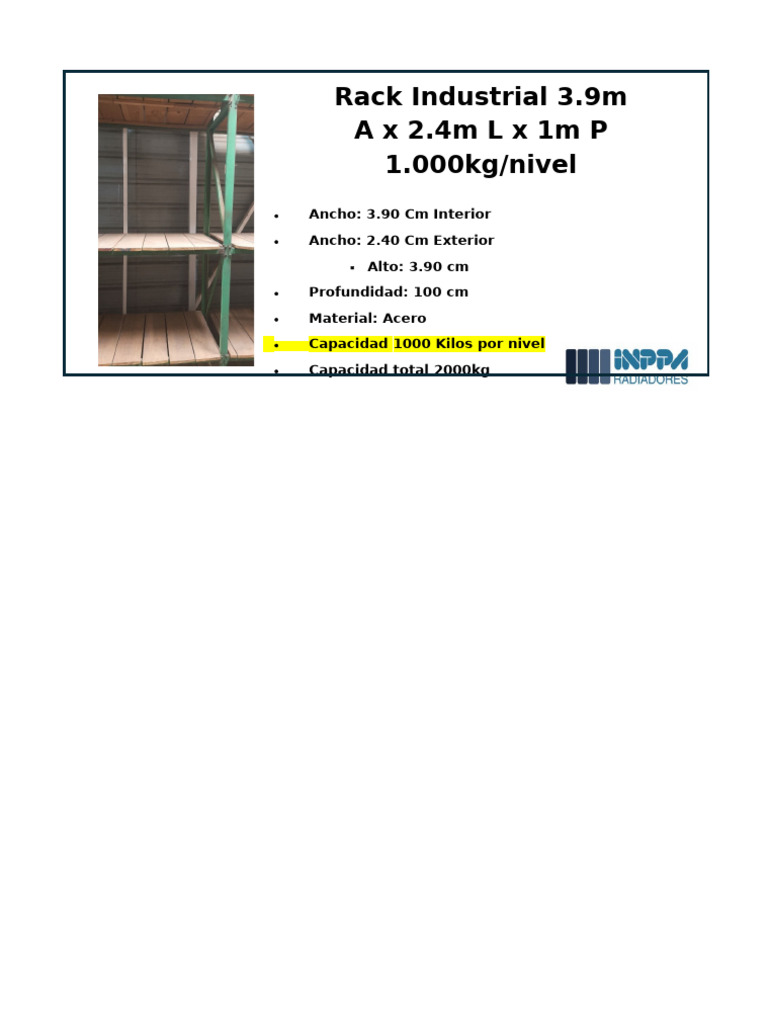 Rack Industrial de Acero 3.9m x 2.4m | PDF