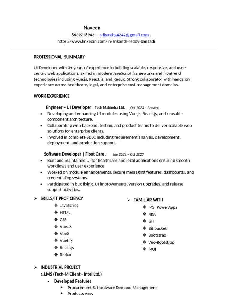 UI Developer with 3+ Years Experience | PDF | Software Development ...