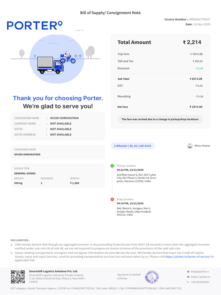 Porter Invoice 1 | PDF