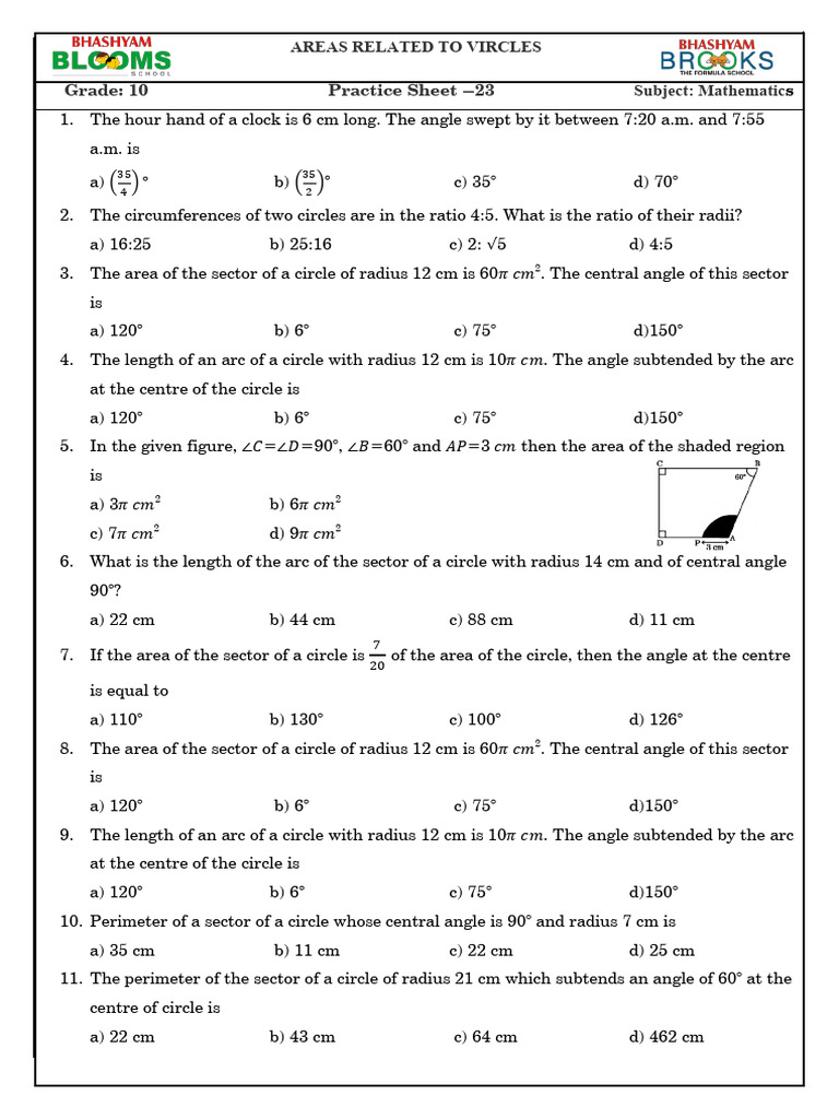 Grade 10 Mathematics: Circle Problems | PDF | Circle | Area