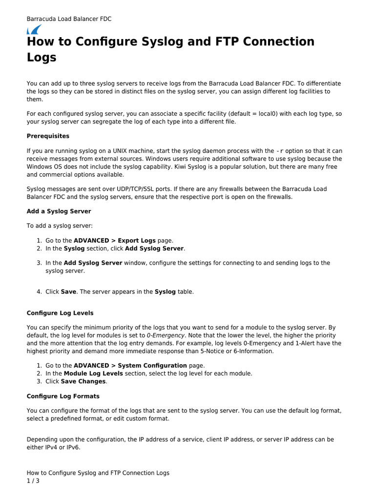 How To Configure Syslog and FTP Connection Logs | PDF | File Transfer ...