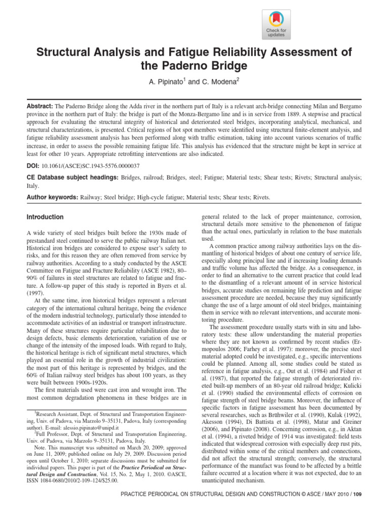 Paderno Bridge Fatigue Reliability Study | PDF | Fatigue (Material ...