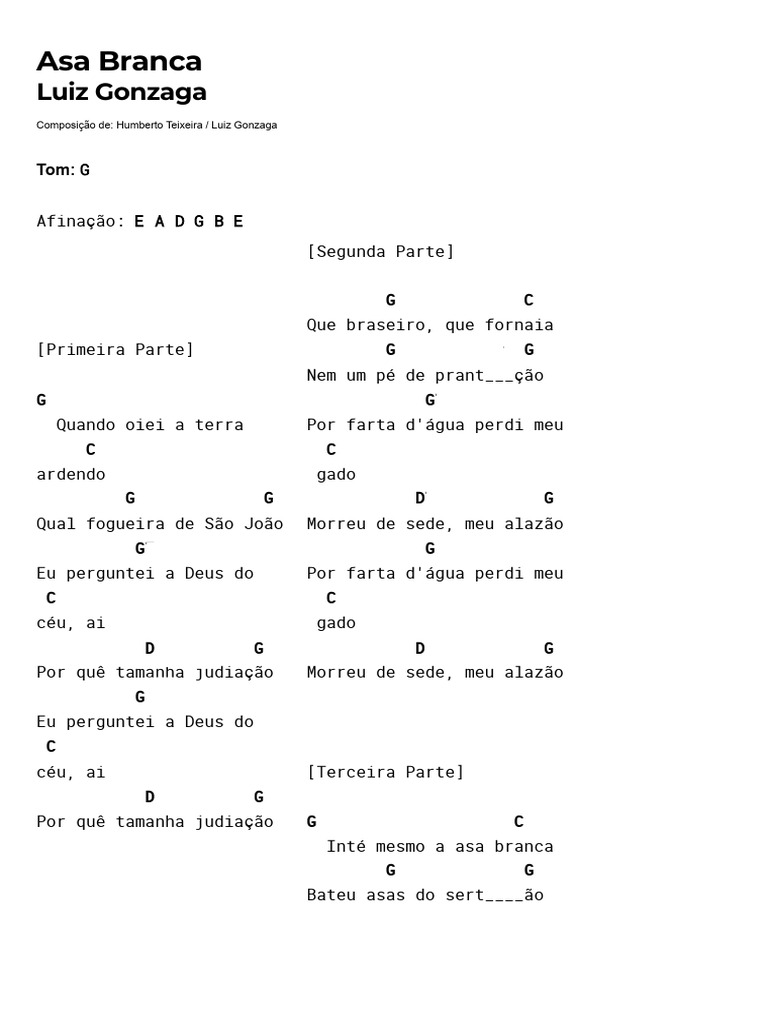 Letra de Asa Branca - Luiz Gonzaga | PDF