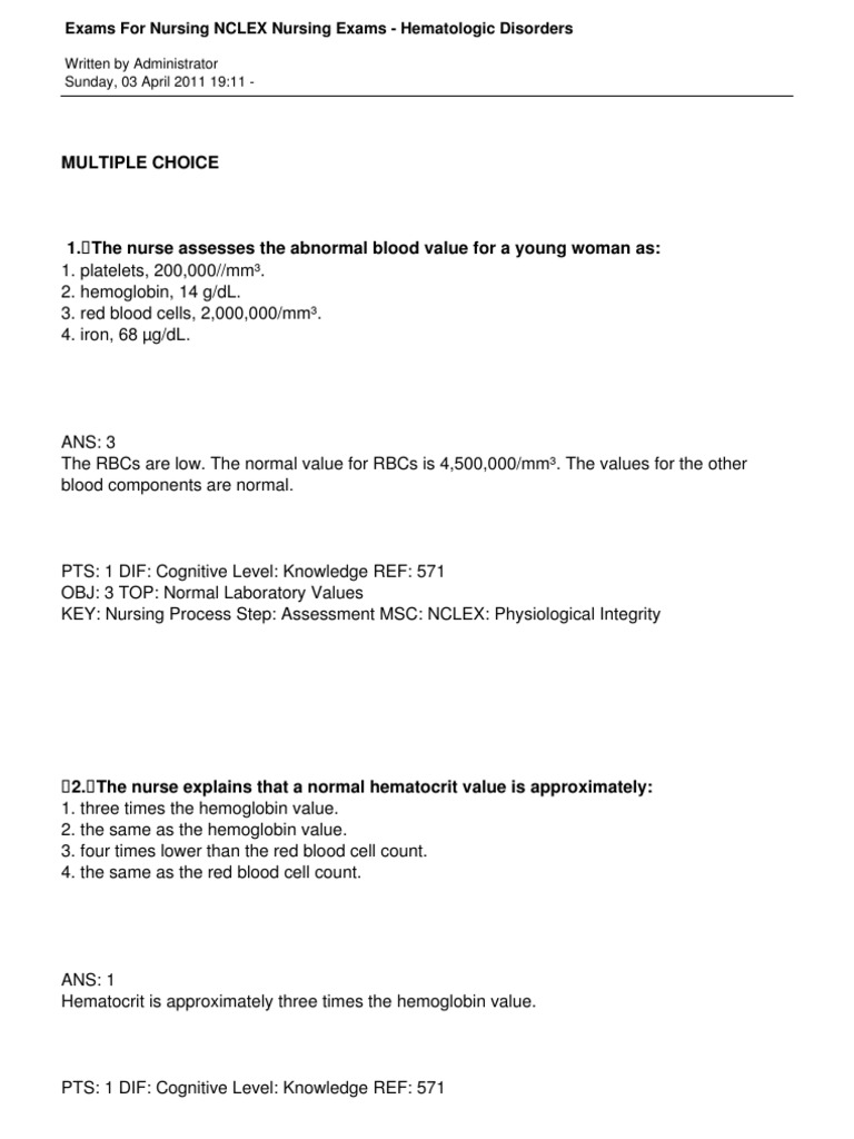 81 Hematology National Council Licensure Examination Anemia