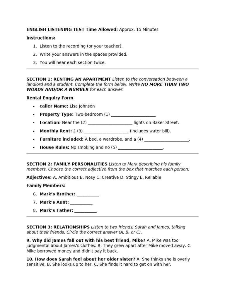 English Listening Test Practice | PDF